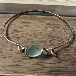 Silver Bangle with blue sea glass
